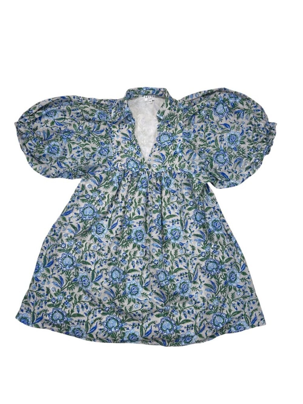 Saule Parc XS Cotton Puff Sleeve Mini Dress Floral Cottage
